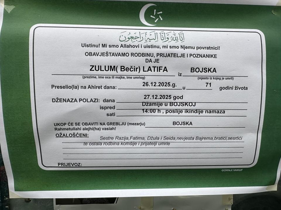 ZULUM (Bećir) LATIFA iz BOJSKA