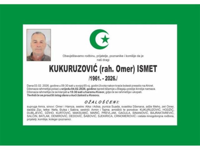 KUKURUZOVIĆ (rah. Omer) ISMET