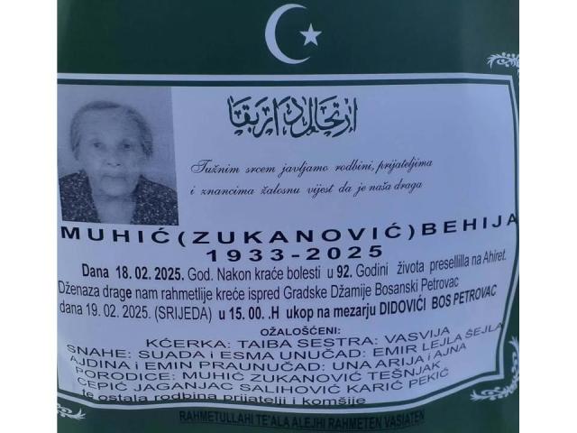 MUHIĆ ( ZUKANOVIĆ ) BEHIJA