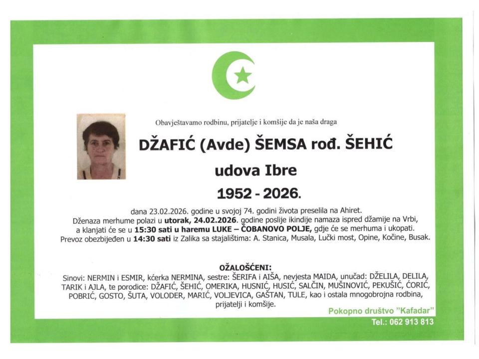DŽAFIĆ (Avde) ŠEMSA rođ. ŠEHIĆ