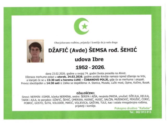 DŽAFIĆ (Avde) ŠEMSA rođ. ŠEHIĆ