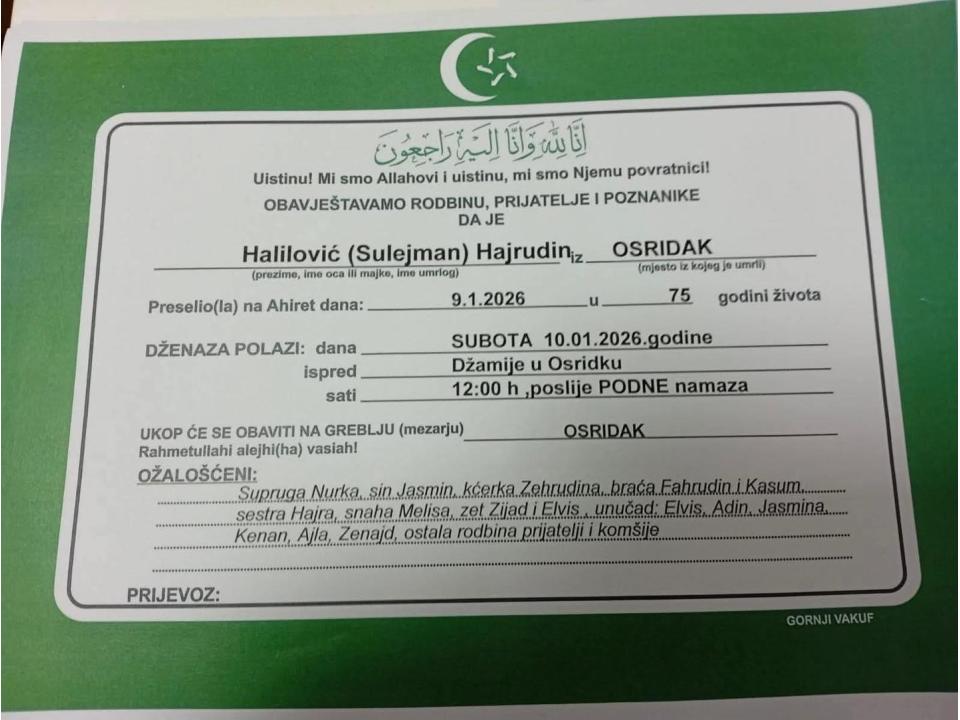 Halilović (Sulejman) Hajrudin iz OSRIDKA