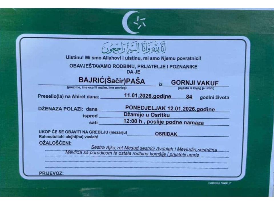 BAJRIĆ (Šaćir) PAŠA